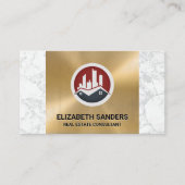 実在不動産建物 |金属金ゴールド |大理石 名刺 (正面)