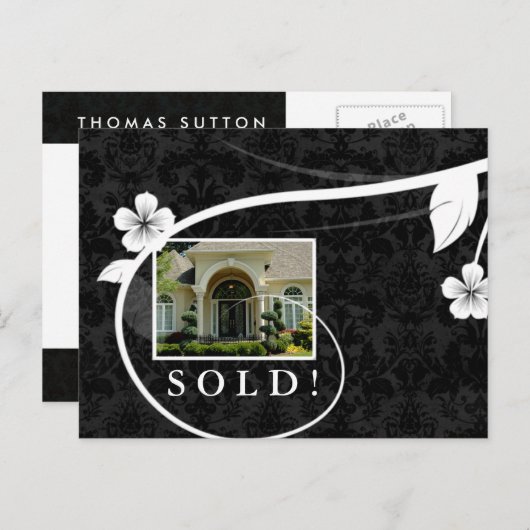 実在不動産/不動産仲介業者はがきカスタマイズ可能な黒 ポストカード (正面/裏面)