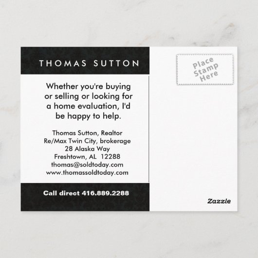 実在不動産/不動産仲介業者はがきカスタマイズ可能な黒 ポストカード (裏面)