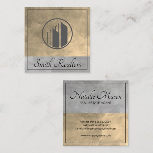 実在代理人 |セピア灰色のカラーブロック |ルクス スクエア名刺 (正面/裏面)