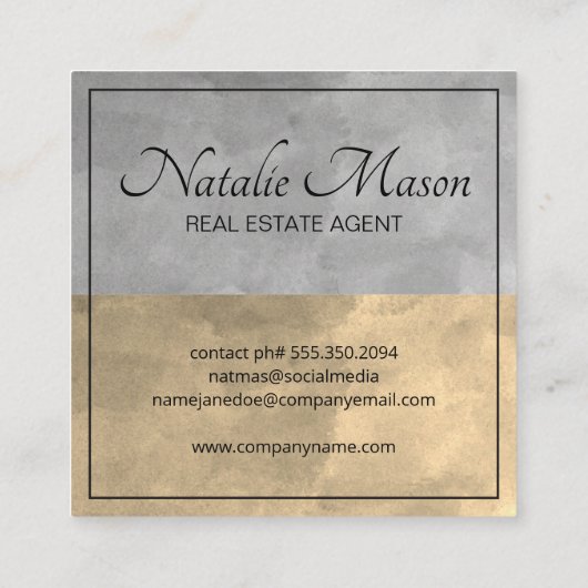 実在代理人 |セピア灰色のカラーブロック |ルクス スクエア名刺 (裏面)