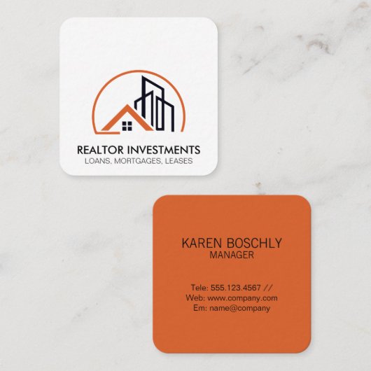 実在代理人 | ホームおよび建物 スクエア名刺 (正面/裏面)