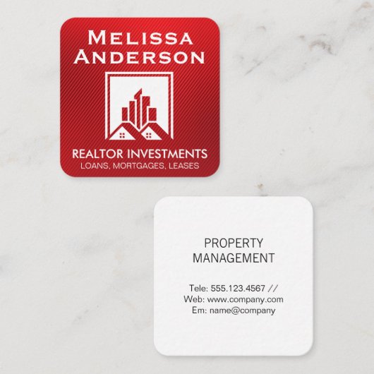 実在代理人 | ホームセラー | 赤ストライプ色 スクエア名刺 (正面/裏面)