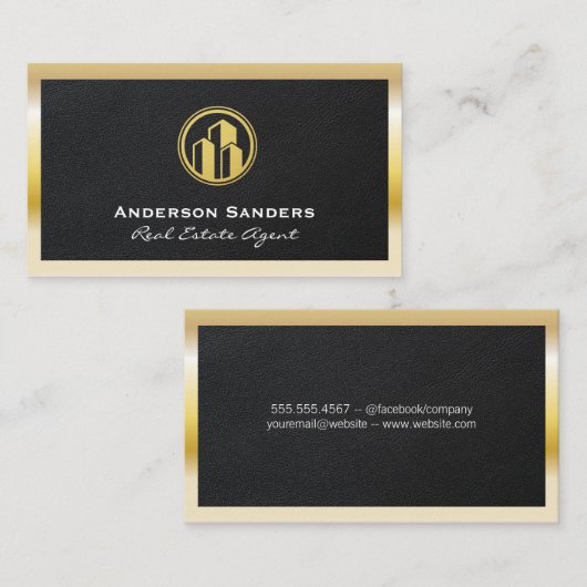 実在代理人 |レザー |金属製の金ゴールドフレーム 名刺 (正面/裏面)