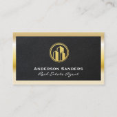 実在代理人 |レザー |金属製の金ゴールドフレーム 名刺 (正面)