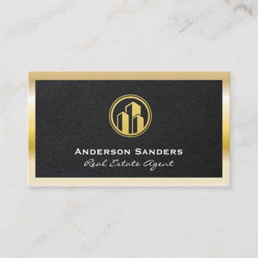 実在代理人 |レザー |金属製の金ゴールドフレーム 名刺 (正面)