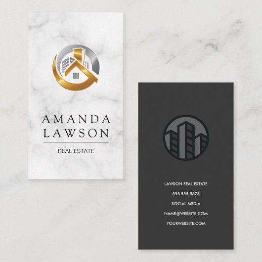 実在代理人 |大理石 |金ゴールドシルバーロゴ 予約カード (正面/裏面)