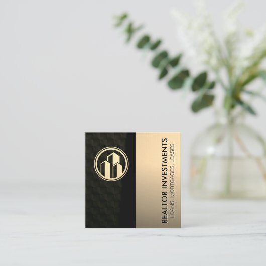 実在代理人 | 金ゴールド金属 | 黒お洒落色 スクエア名刺 (スタンド正面)