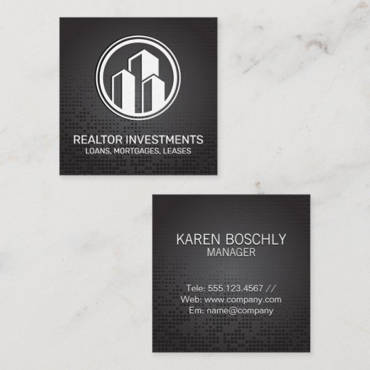 実在代理人 |金属の背景 スクエア名刺 (正面/裏面)