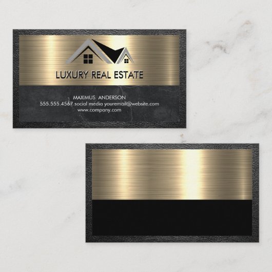 実在代理人 |金属製金ゴールドレザー 名刺 (正面/裏面)