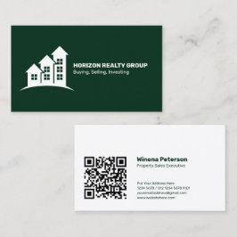実在地上向き矢印ダークグリーンQRコード 名刺