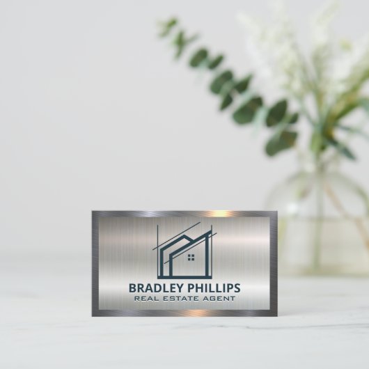 実在地 |アーキテクトのラインアート |メタリック 名刺 (スタンド正面)