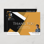 実在地 | ブラック&金ゴールド不動産仲介業者デザイン サンキューカード (正面/裏面)