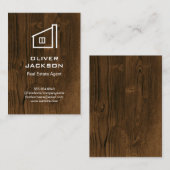 実在地 |ホームアイコン |木目バックグラウンド 名刺 (正面/裏面)