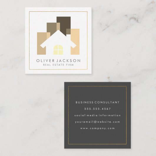 実在地 | 不動産仲介業者ハウスロゴ スクエア名刺 (正面/裏面)