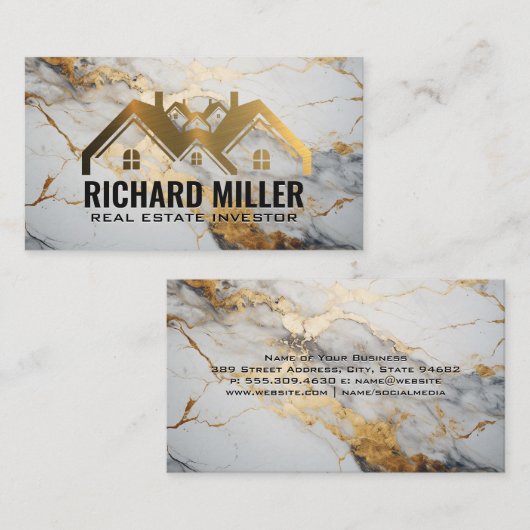 実在地 | 住宅用 | 金箔大理石 名刺 (正面/裏面)