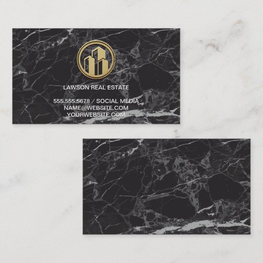 実在地 |黒エレガント大理石 |ゴールデンアイコン 予約カード (正面/裏面)