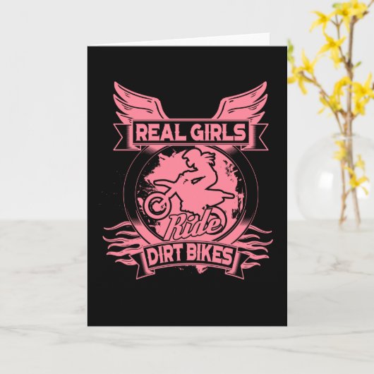 実在女の子がモトクロス女性のダートバイクに乗る カード (黄色い花)