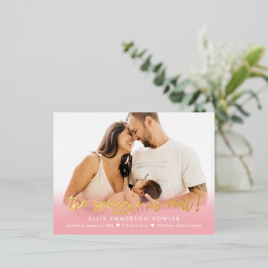 実在寄せ箔ベビー誕生発表葉書 箔シーズンポストカード (立ち正面)