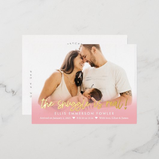 実在寄せ箔ベビー誕生発表葉書 箔シーズンポストカード (正面/裏面)