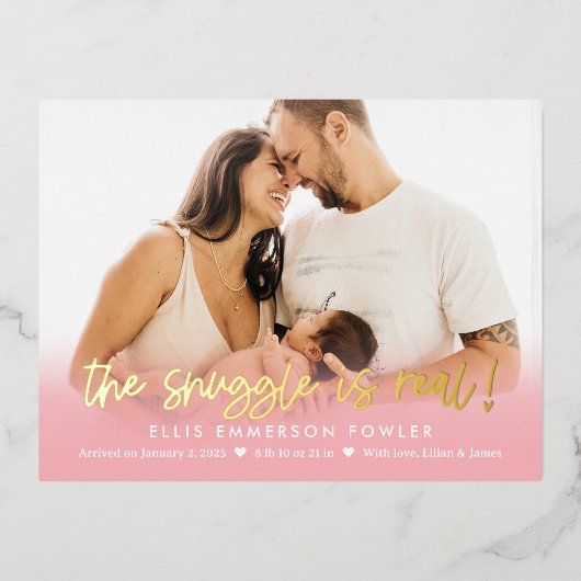 実在寄せ箔ベビー誕生発表葉書 箔シーズンポストカード (正面)