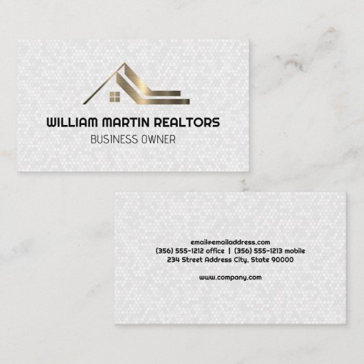 実在屋上金ゴールドメタリック |白い幾何学的 名刺 (正面/裏面)