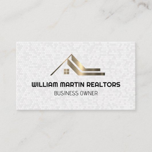 実在屋上金ゴールドメタリック |白い幾何学的 名刺 (正面)