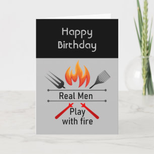 実在火遊おもしろい付きメンズBBQ誕生日 カード