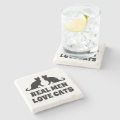 実在猫が大理石をおもしろい飲む ストーンコースター (横)