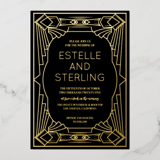 実在箔の幾何結婚形状 箔招待状 (正面)