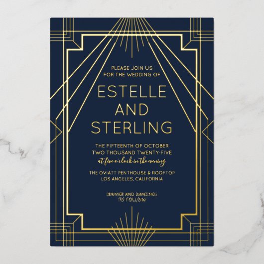 実在箔の幾何結婚形状 箔招待状 (正面)