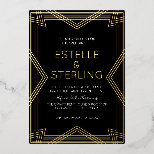 実在箔の幾何結婚形状 箔招待状 (正面)