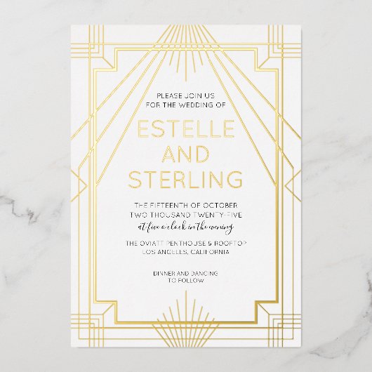 実在箔の幾何結婚形状 箔招待状 (正面)