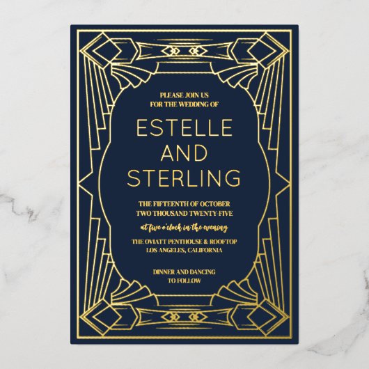 実在箔の幾何結婚形状 箔招待状 (正面)