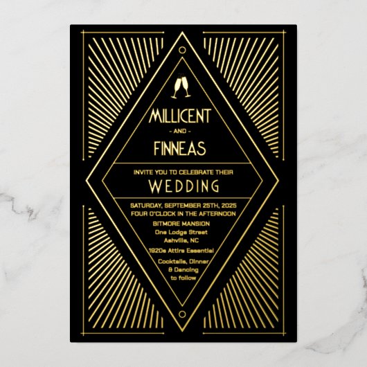 実在箔アールデコ幾何カイト結婚形状 箔招待状 (正面)