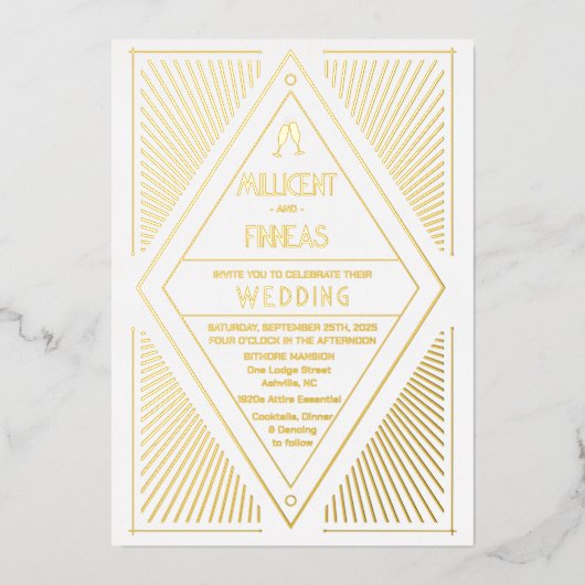 実在箔アールデコ幾何カイト結婚形状 箔招待状 (正面)