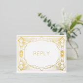実在箔アールデコ幾何金箔ミールRSVP 箔招待状ポストカード (立ち正面)