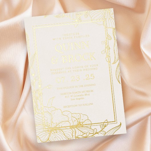 実在箔フローラ金ゴールド結婚葉 箔招待状