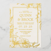 実在箔フローラ金ゴールド結婚葉 箔招待状 (正面)