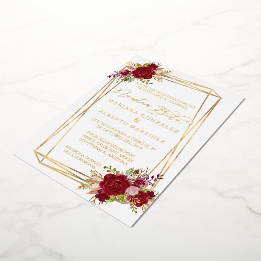 実在結婚金ゴールドスペインのズヌエストラ 箔招待状 (回転した状態)