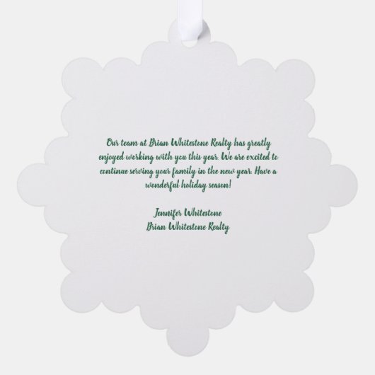 実在財団事業のクリスマスパーソナライズされた オーナメントカード (裏面)