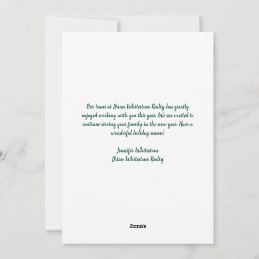 実在財団事業のクリスマスパーソナライズされた シーズンカード (裏面)