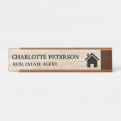 実在財産業者木素朴材背景 デスクネームプレート (正面)