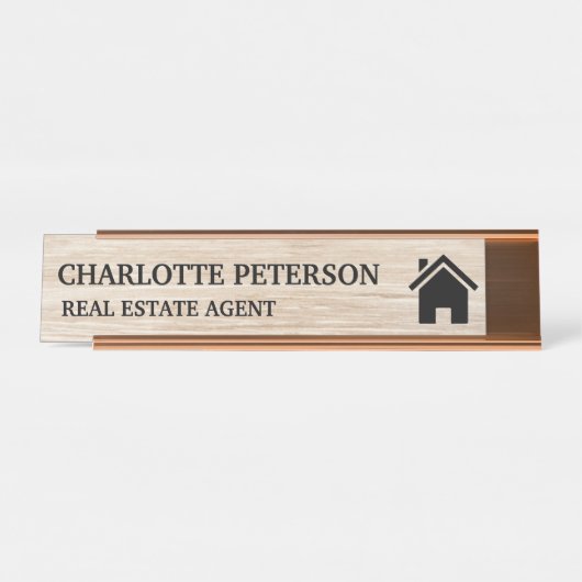 実在財産業者木素朴材背景 デスクネームプレート (正面)