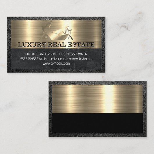 実在財産 |ヤシの木 |メタリック金ゴールド 名刺 (正面/裏面)