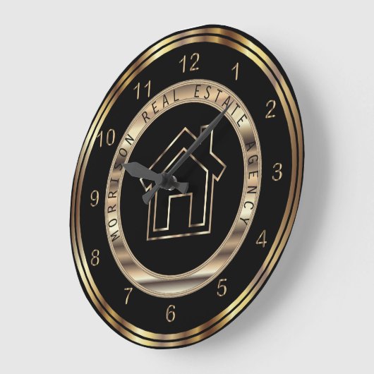 実在金ゴールドとブラックの不動産デザイン ラージ壁時計 (傾斜)