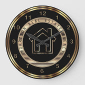 実在金ゴールドとブラックの不動産デザイン ラージ壁時計 (正面)