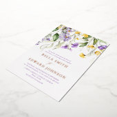 実在金ゴールドと紫フローラモノグラム結婚ズ 箔招待状 (回転した状態)