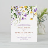 実在金ゴールドと紫フローラモノグラム結婚ズ 箔招待状 (立ち正面)