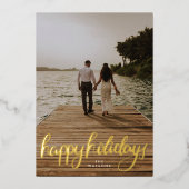 実在金ゴールドクリスマス写真HAPPY 箔シーズンカード (正面)